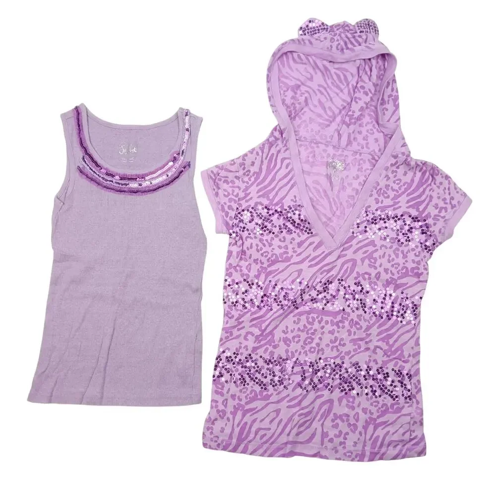 Justice Purple Animal Print Hoodie with Ears Shirt Set